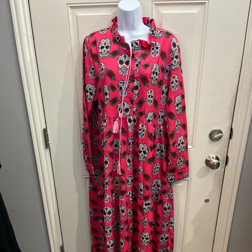 BNWOT. Hot pink sugar skull tiered maxi dress.